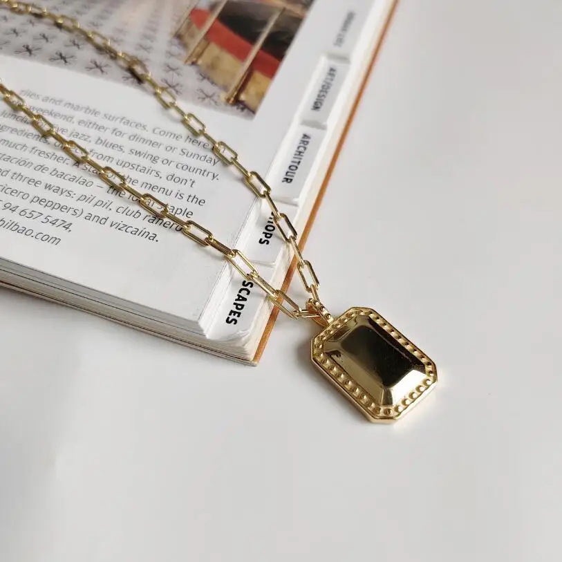 Европейское Золотое прямоугольное зеркальное ожерелье с подвеской s 925 пробы Серебряное грубо обработанная цепь Чокеры минималистское ожерелье для женщин
