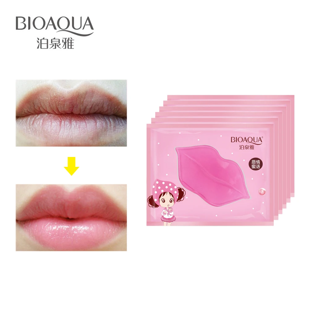 BIOAQUA кристаллическая коллагеновая маска для губ, увлажнение, гиалуроновая кислота, патчи для губ, против морщин, пухлые маски для губ, восстанавливающий Уход за губами, розовый цвет