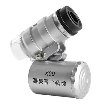 

60x Handheld Mini Pocket Microscope Loupe Jeweler Magnifier With LED UV Light Currency Dectector Ferramentas
