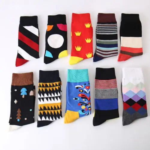 Mens Cotton Happy Socks Warm Fancy Crew Fashion Design Casual Dress Socks 9-11