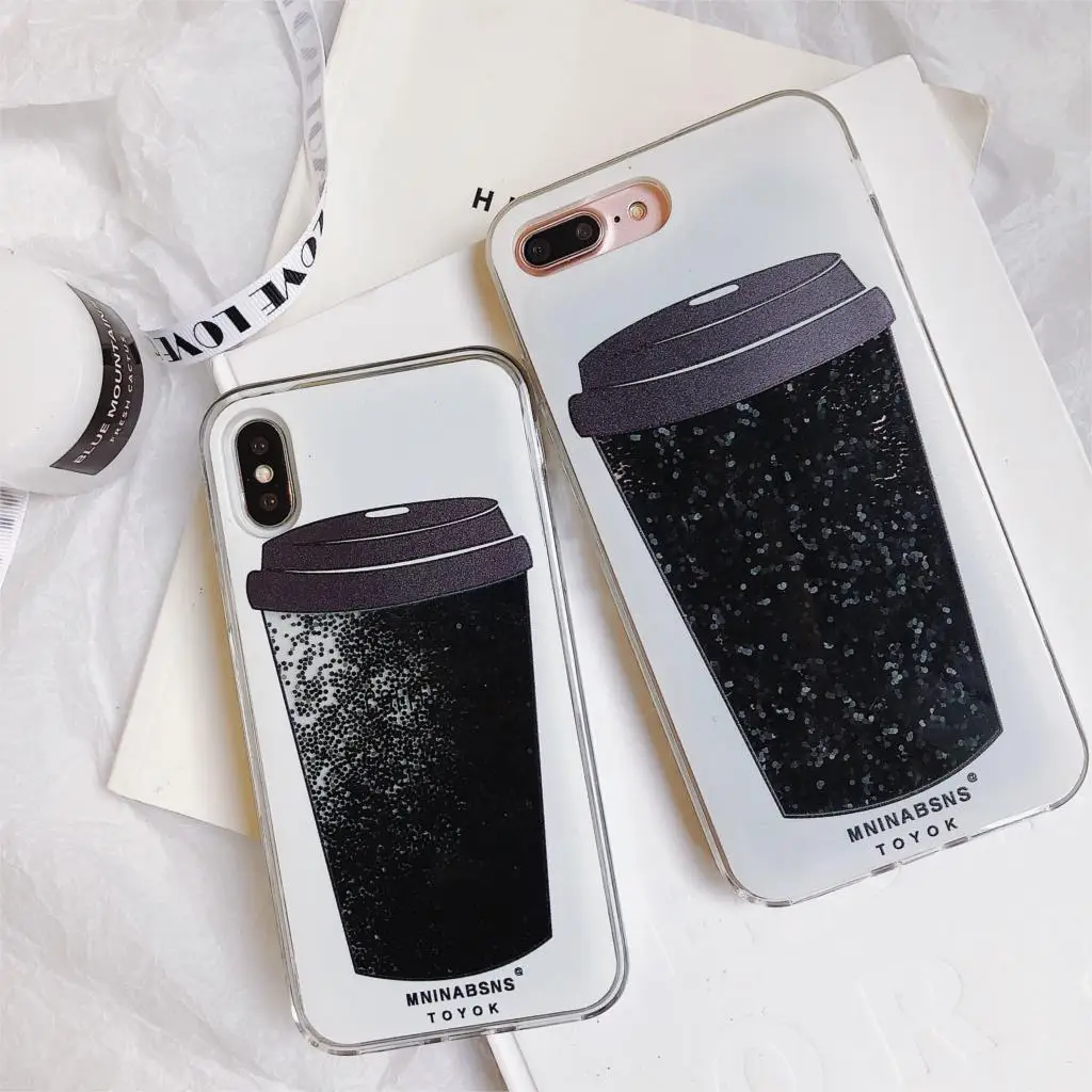 

Coffee Milk Tea Cup Water Liquid Phone Case for Huawei Mate 20/Mate 20 lite luxury Glitter Stars Soft TPU Clear Cover Shell