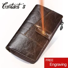 Contact's Brand Designer 100% Genuine Cow Leather Clutch Wallets Purse Card Holder Vintage Wallet Men with Coin Purse Pocket