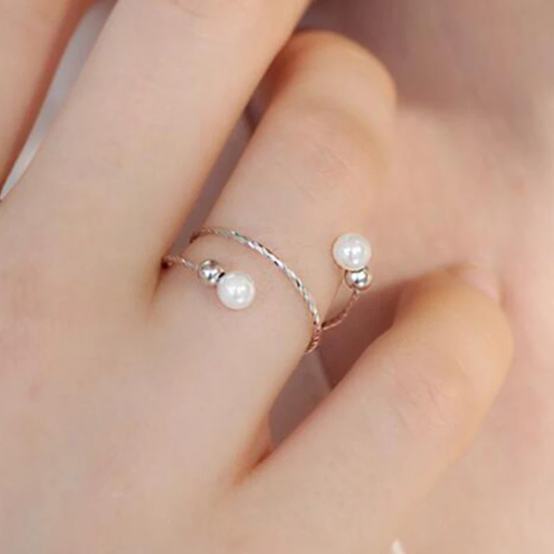 

Genuine Silver Rings Spiral Shape Fashion Design Women 2019 Simple Spring Rings with Pearls 925 Sterling Silver Jewelry