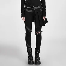 Punk Black Removable Lacing Design Cotton Skinny Lady Skirt Pants Gothic Sexy Hollow Out Long Trousers
