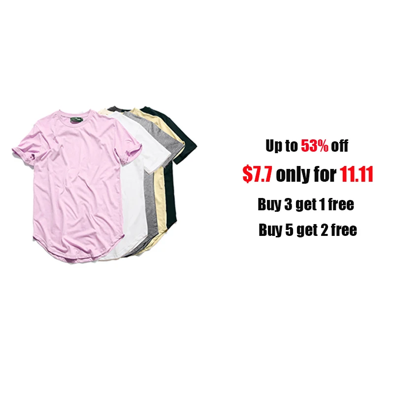 DARK ICON Hip Hop Tshirt Men Urban Extended Curved Hem T-shirt Plain Longline Mens Tee Shirts Justin Bieber Kanye West Clothes