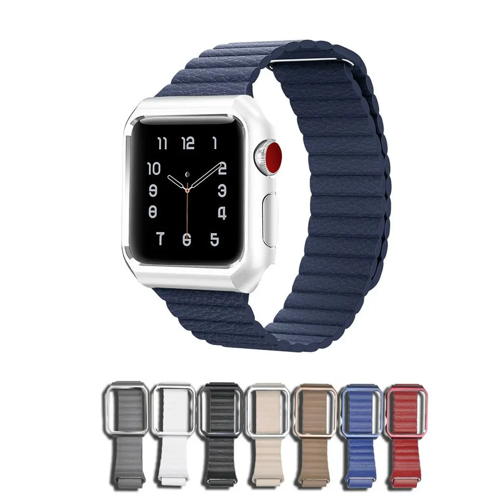 Ремешок для часов + чехол apple watch кожаный ремешок на петлю браслет 42 мм 38 iWatch 3 2 1