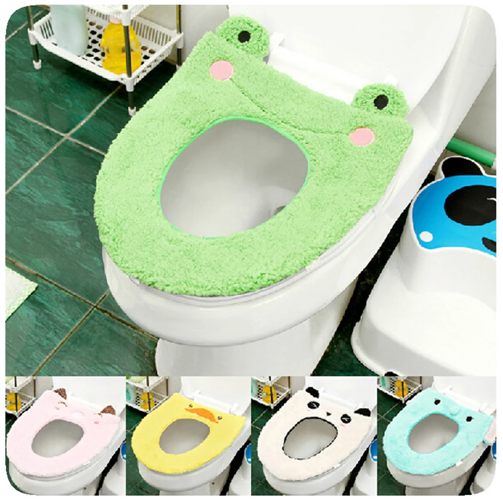 

Dropshipping 1PCS Cartoon Soft Plush Toilet Seat Cover Mat Winter Warm Washable Bathroom Animal Toilet Covers