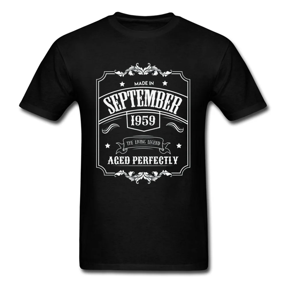 Summer Brand Men's T Shirts Round Neck Short Sleeve Pure Cotton Tops Shirts Casual T-Shirt Top Quality Born In September 1959 59th Birthday Gift 1 black