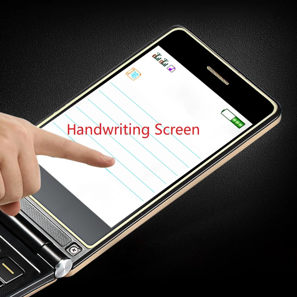 Koop Unlock 2G Touch Display Handschrift Flip Mobiele Telefoon Extra Slanke Licht Quick Dial Grote Russische Key Zwarte Lijst Voor ouderen