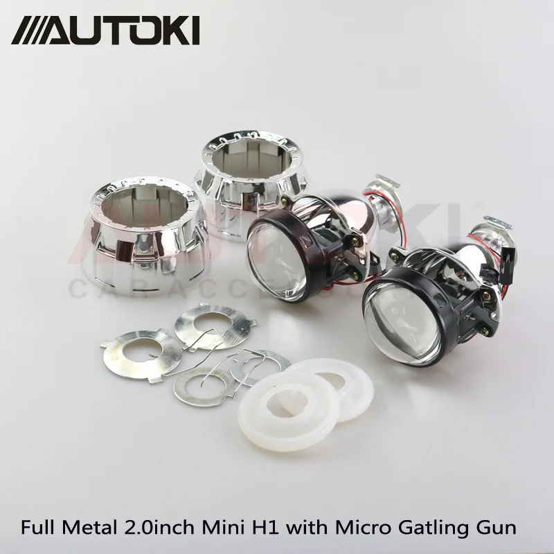 Autoki 2 шт./лот Autoki LHD/RHD 1,8/2,0 дюймов мини биксеноновые линзы проектора+ кожух использования H1 ксеноновая лампа для автомобильных фар H4 H7