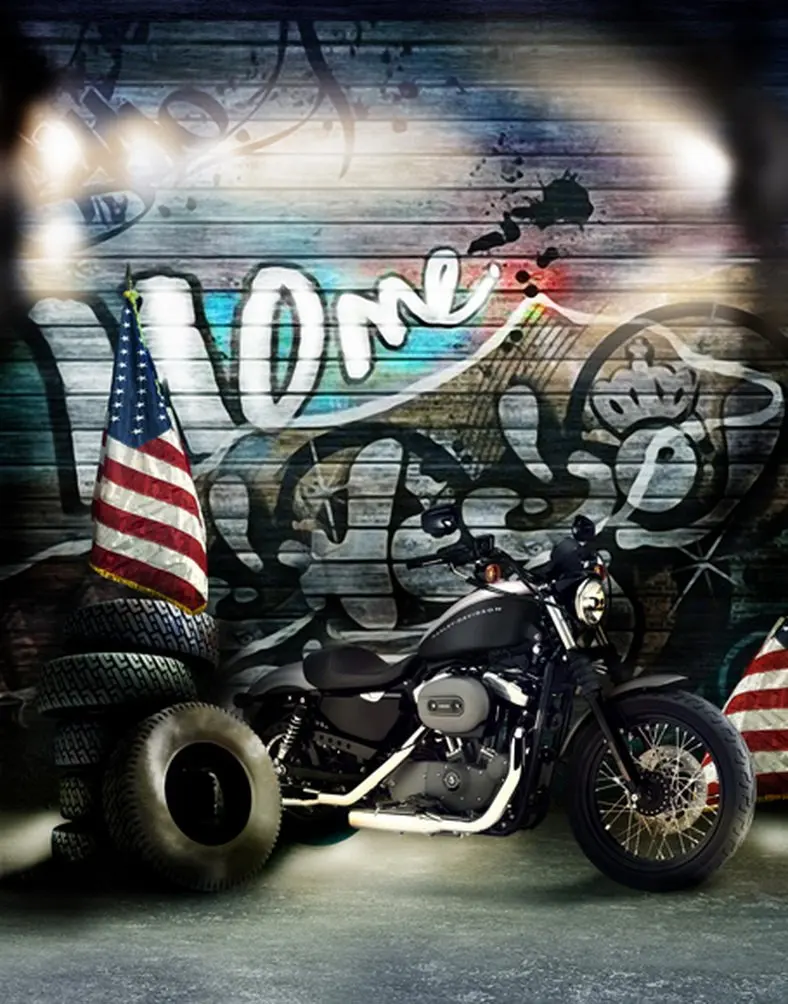 

Wooden Wall Graffiti Motorcycle Photography Backdrops Photo Props Studio Background 5x7ft