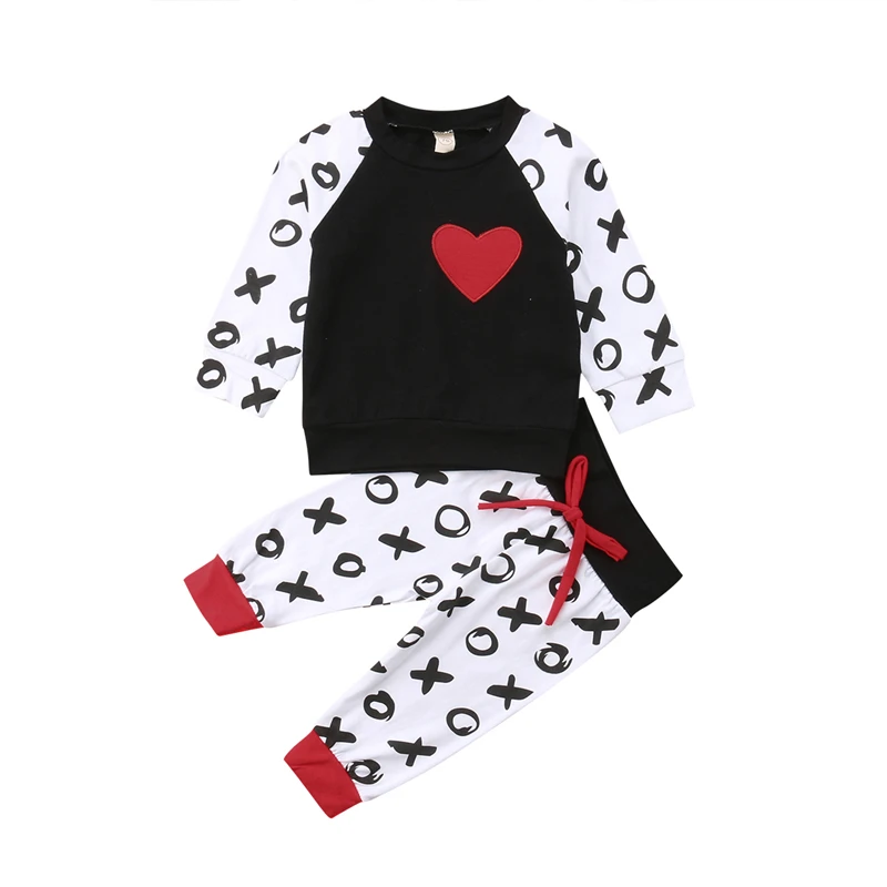 

Toddler Baby Boys Girl XO Red Heart Sunsuit Set Kids Girls Boy Hoodies T-Shirt Sweatshirt Long Pants Outfits Clothes 2Pcs Set