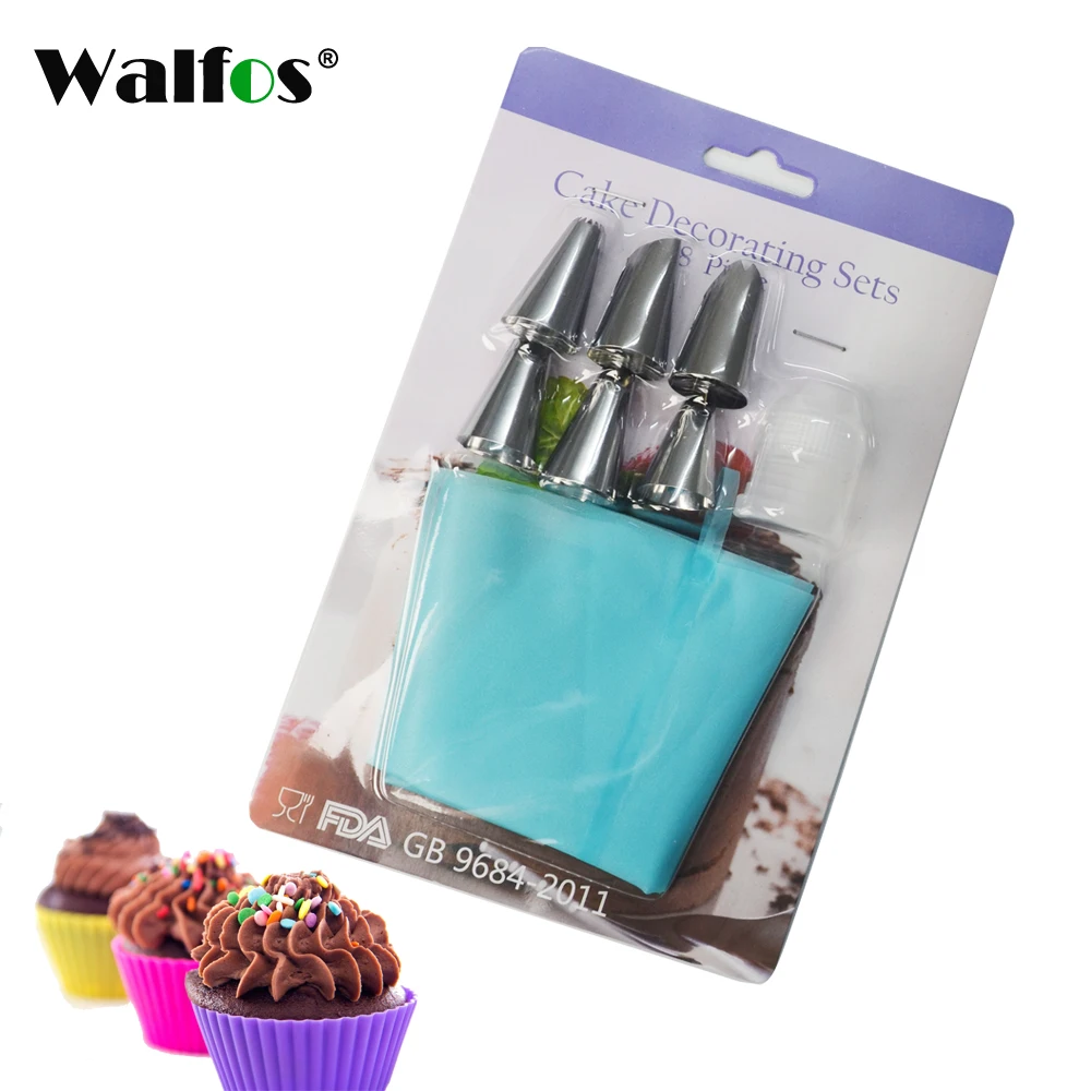 

Silicone Icing Piping Cream Pastry Bag with 6pcs Stainless Steel Nozzle Sets Cake DIY Decorating Baking Tool Bakeware