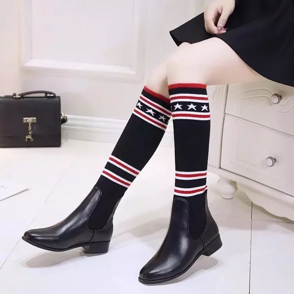 Europea Del Bootas Short Sobre Elástico long Botas Cristal Estrella med Tejido Mujer Rodilla La Boot Rayas Bota Boot Famosa Marca Tobillo Calcetín Boot rwIrqC