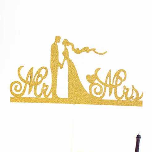 Multi Colors MR&  MRS Love Wedding Cake Flag Topper Warm Cake Flags For Birthday Wedding Party New Years Cake Baking Decor