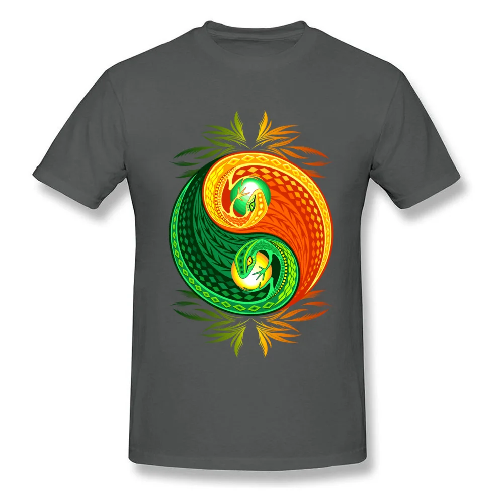 Company Leisure Printed T-shirts O Neck Cotton Fabric Male Tops Shirts Short Sleeve Father Day Printed Sweatshirts YinYang Gecko Lizard Opposite Colors Sign carbon