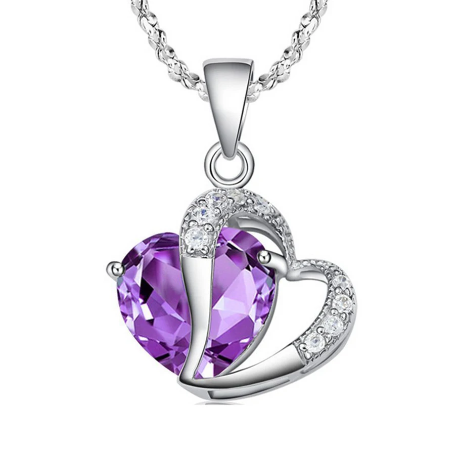Buy Necklace Fashion Women Elegant Silver Purple Heart