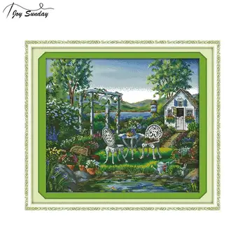 

Joy Sunday The Holiday House Counted Cross Stitch Fabric 14 11ct Printed Canvas Embroidery Kit DMC DIY Needlework Set Home Decor