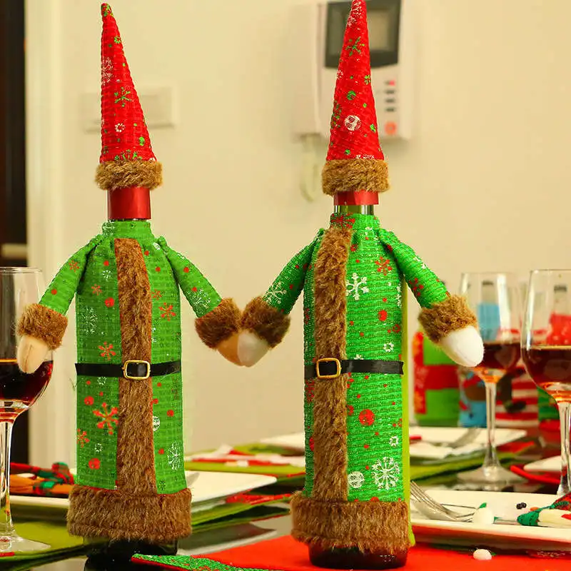 Веселые рождественские украшения орнаменты Чехлы для бутилок вина домашний подарок сумка длинная юбка настольный декор для отеля вечерние поставки - Цвет: Зеленый