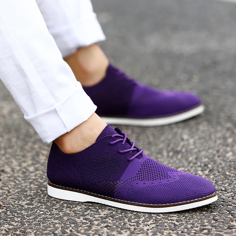 Summer Men Oxfords Shoes Mesh Breathable Men Shoes Casual Grey Red Purple