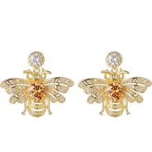 Милый со стразами и кристаллами насекомое золото Шмель медовые гвоздики Пчелка серьги для женщин девушек пирсинг ювелирные изделия RH0804083