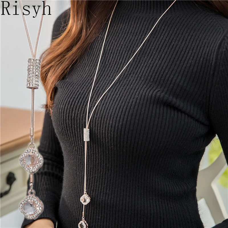 

Risyh Crystal necklace sweater chain hundred matching long fashion clothes pendant jewelry
