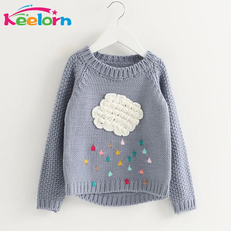 

Keelorn Girls Clothing 2019 Winter Pullover Children Sweaters Cartoon Cloud Long Sleeve Outerwear O-neck Kids Knitwear 3-7Y