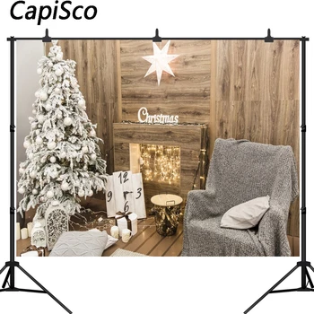 

Capisco Christmas backdrop white star lantern decoration wooden board presents tree indoor photo background christmas