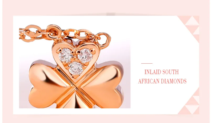 18k Gold Diamond Necklace Pendant Female Women Girl Miss Gift Chain Charm Clover Trendy Party Rose White Yellow drop shipping