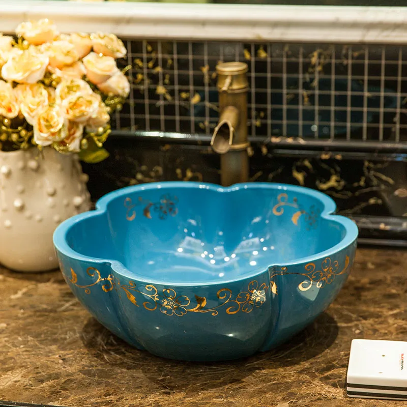 Colourful Handmade Europe Vintage Style Lavobo Ceramic Bathroom Countertop Bathroom Sink ceramic vessel sink (1)
