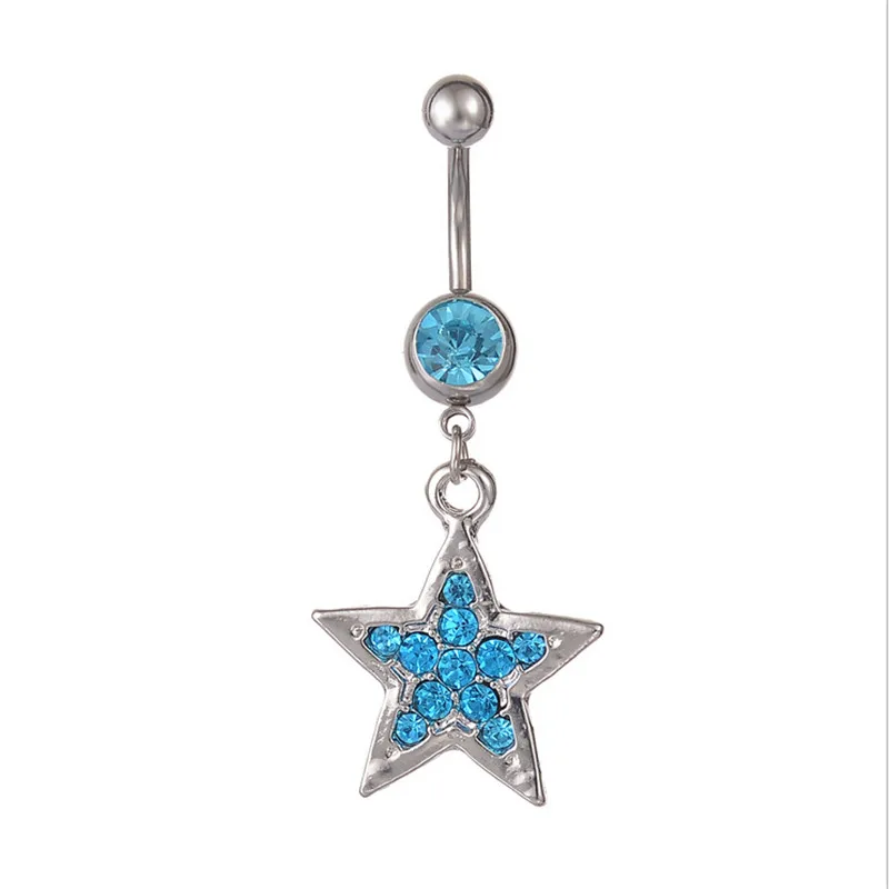 Surgical Steel Sexy Star Dangle Navel Rings Double Crystal Navel Bars