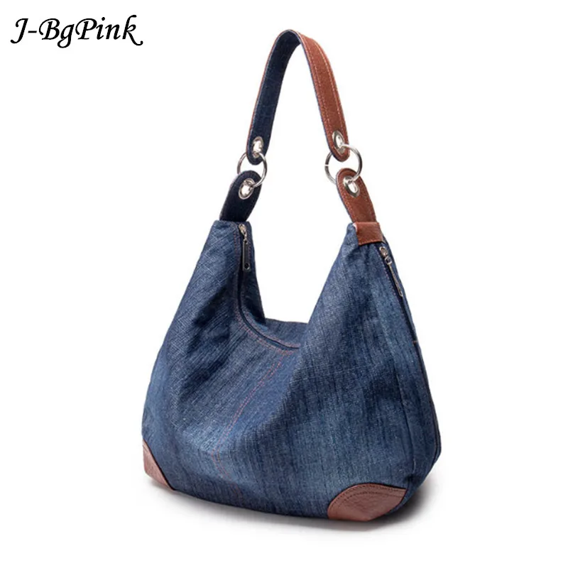 Kopen 2018 grote luxe dames denim handtas grote schoudertas blue jeans handtas Jean Denim Tote Crossbody dames schoudertas