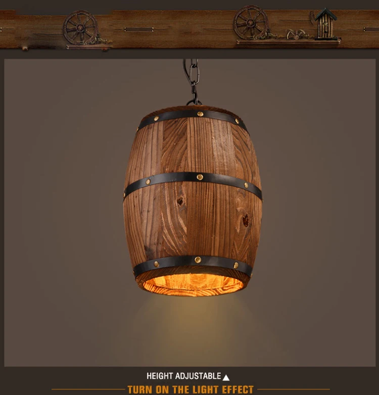 

Vintage Retro Loft Industrial Solid Wood Barrel Chain Pendant Light with Edison Bulb for Bar Coffee Cafe Shop