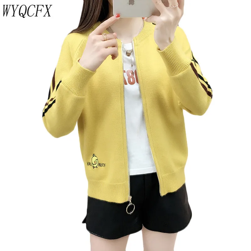 

Women Short Knit Cardigan Sweater Spring Autumn Long Sleeve Tops Ladies Fashion O-neck Causal Loose Embroidery Knitting Coat