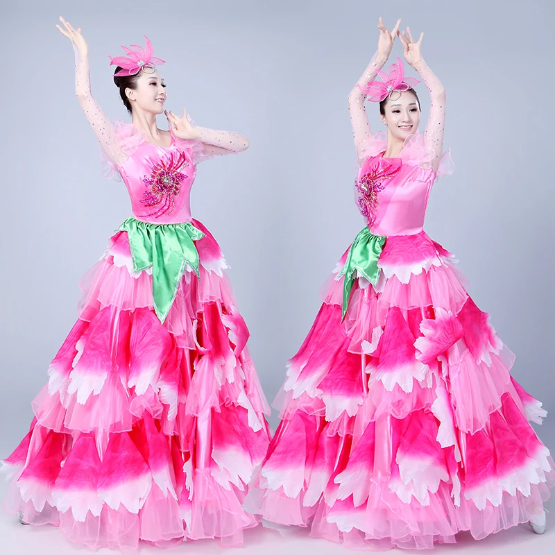 Испанское фламенко платье женские танцевальные костюмы Цыганская розовая юбка женские бальные танцевальные платья сценическое шоу одежда DNV11576
