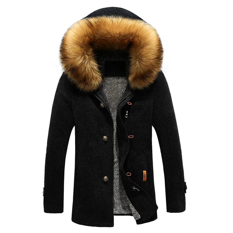 Мужские модные парки, Зимняя Толстая Теплая мужская куртка и пальто, повседневное длинное пальто с капюшоном размера плюс 3XL, верхняя одежда, плюшевое пальто с меховым воротником