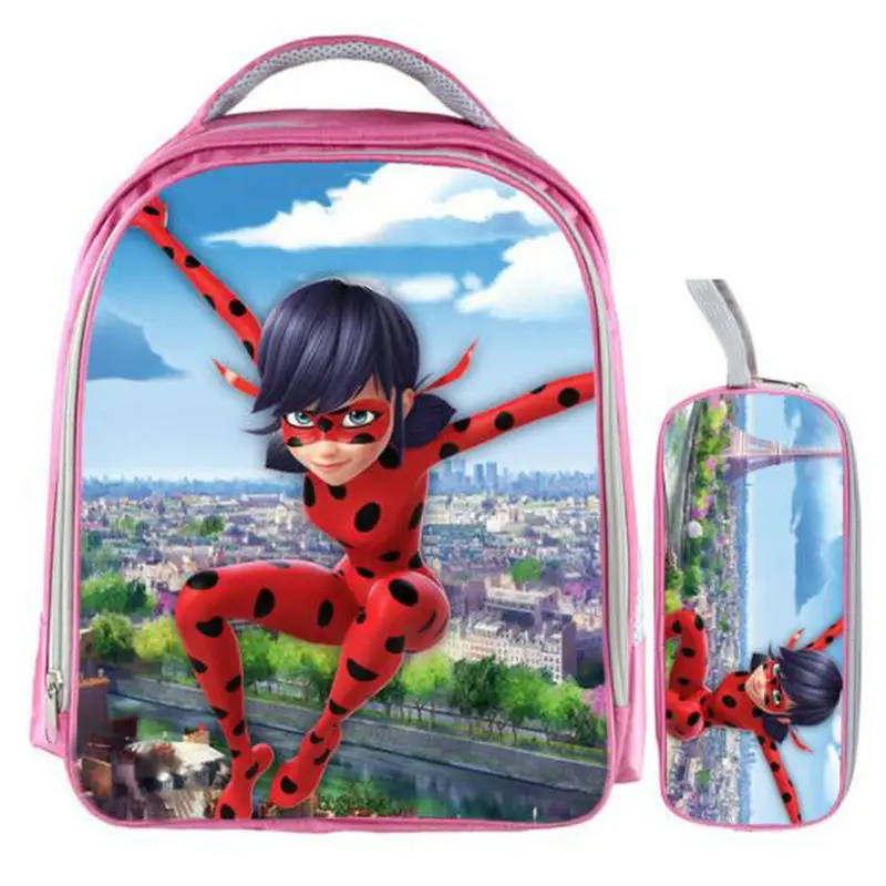 13 Inch Miraculous Ladybug Cat Noir Backpack Kids School Bags