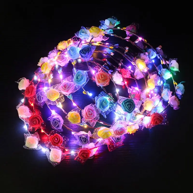 

Hawaii Vacation Women Girls LED Glowing Foam Flower Headband Wedding Party Flashing Garland Wreath Masquerade Luminous Hairband