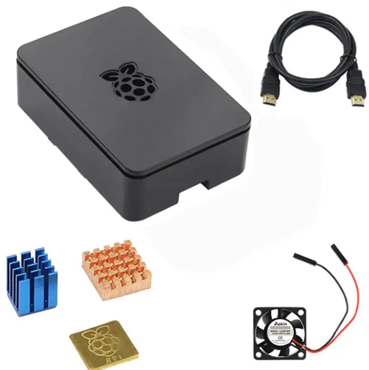 Для Raspberry Pi 4 4B 3B+/3/2 Комплект ABS чехол+ вентилятор охлаждения+ кабель HDMI+ теплоотвод+ Мощность адаптер с переключателем - Цвет: for Pi  3B