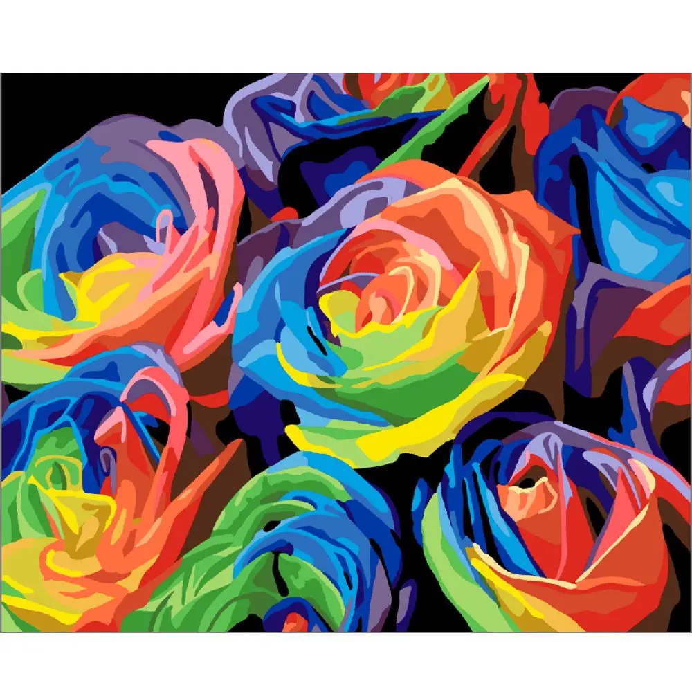 

DIY PBN Arcylic Painting Colourful Flower Pictures By Numbers On Canvas Framed Wall Pictures Art For Living Room Home Decoration