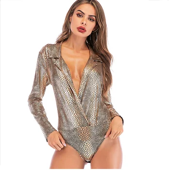 

Women Slim Long Sleeve Sexy Deep V Leopard Rompers Fashion Bodysuits Female Casual European Style Bodysuits SJ3554E