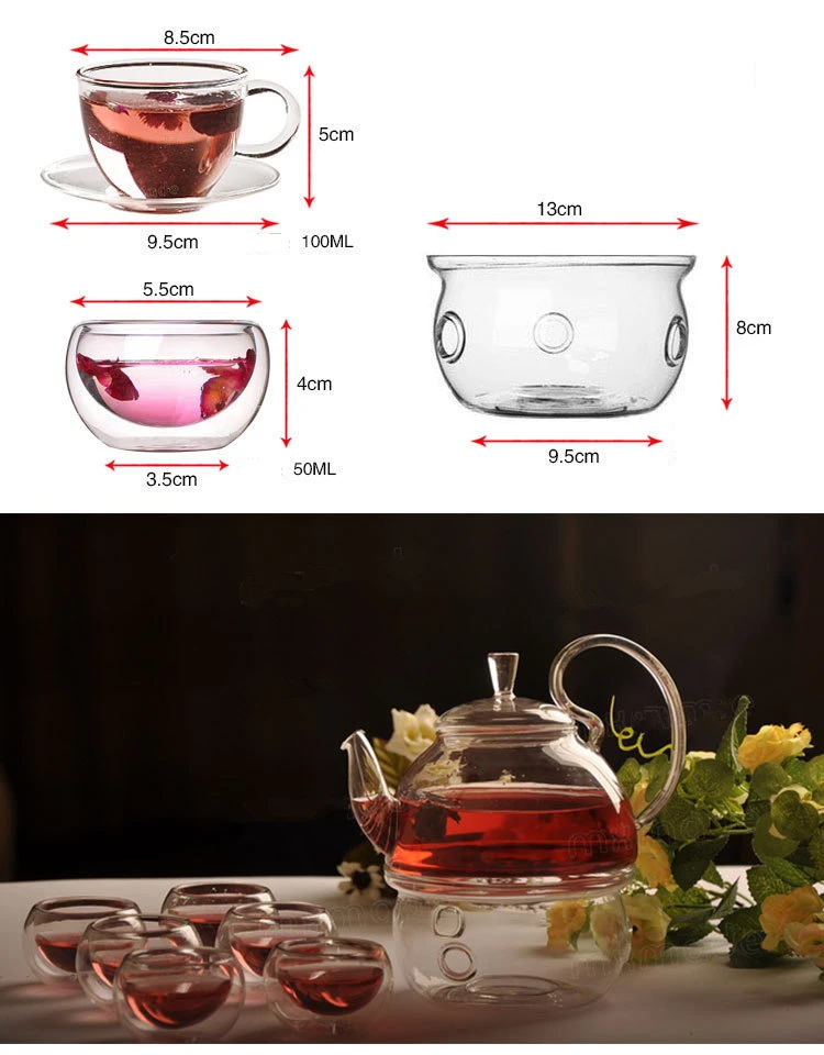 VILEAD, 16 стилей, прозрачный, высокое боросиликатное стекло, чайный горшок, набор, пояс, двойное блюдо, термостойкий, высокая температура, кунг-фу, цветочный чайник
