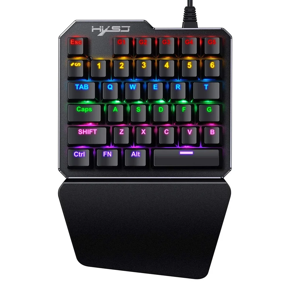 ZERODATE HXSJ J100 35 бесконтактные Ключи USB Проводная Механическая игровая клавиатура с подсветкой с одной рукой с металлической панелью синяя ось - Цвет: Черный