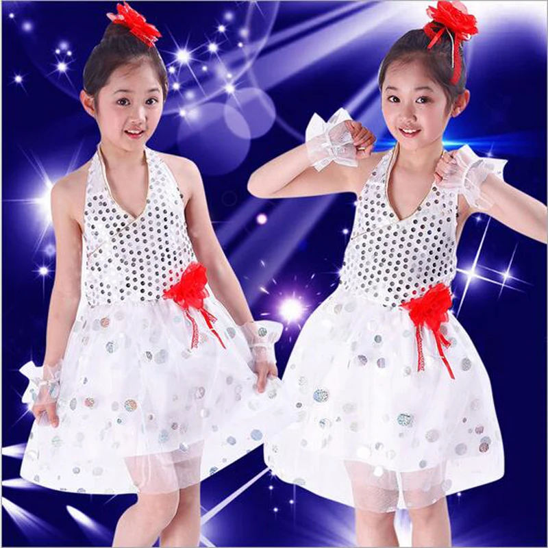 Girls Latin Dance Costumes Children Kids Sequins Fringe Stage Performance Dress Veil Competition Girls Ballroom Dance Costumes