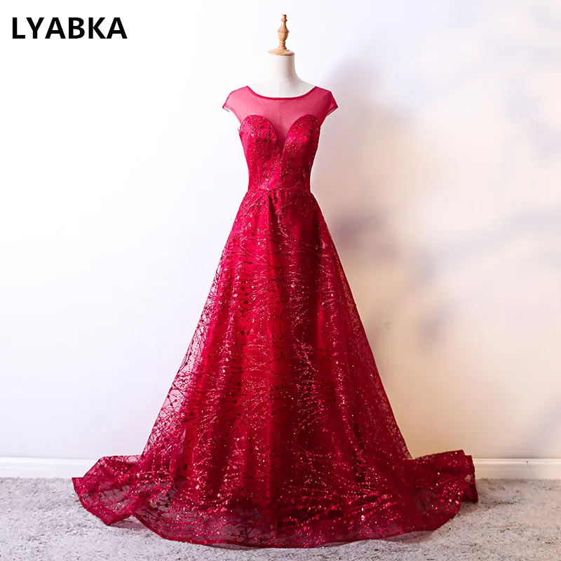 

A-line Evening Dress Elegant Robe De Soiree Prom Dress Scoop Neck Burgundy Evening Dresses Long Dress 2019 Vestido De Festa