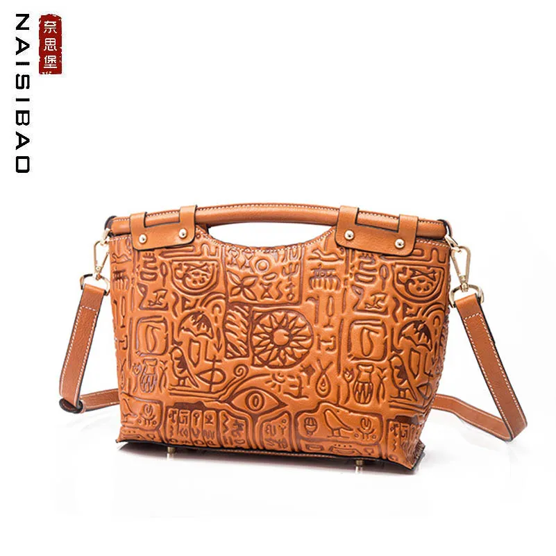 

NAISIBAO new bag handbag 2019 new leather handbag retro embossed embossed shoulder Messenger bag