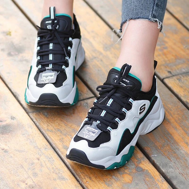 Женские кроссовки на платформе Skechers D'lites белые и зеленые повседневные высоком