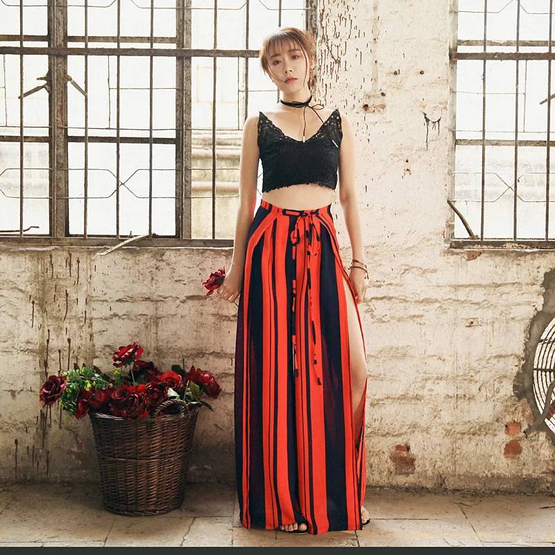 ilstile 2018 Women's Striped Split Casual Loose Chiffon