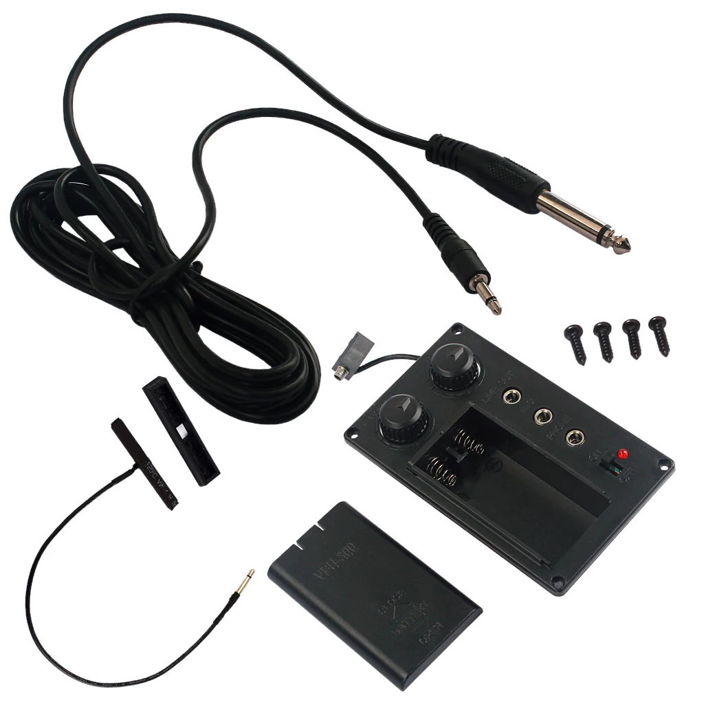 Metal Electric Violin Pickup and Cable Adjustable EQ Pickup Preamp Transducer with Piezo
