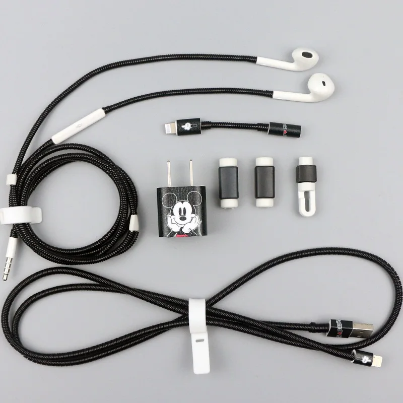 Обновленная версия USB защитный кабель Стикеры для намотки Кабельный органайзер тпу спиральный usb-шнур с зарядным устройством для Iphone для Apple iPhone 7 Plus 8 X - Цвет: Серебристый
